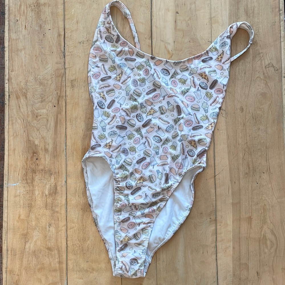 RARE American Apparel Junk Food Print High Leg Low Back One Piece Swimsuit